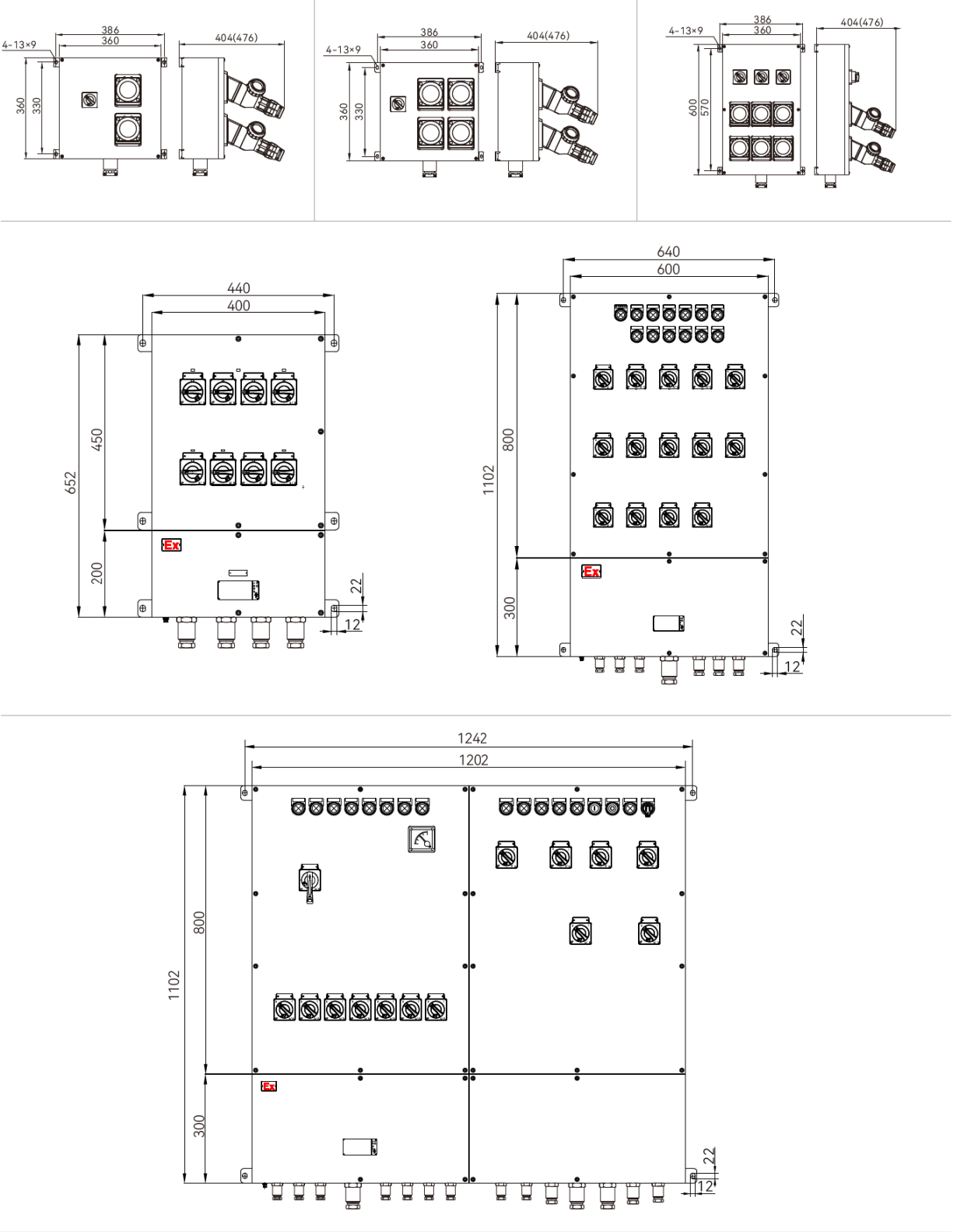 SZDP58 304不锈钢防爆配电装置 SZDP58插接配电及组合箱外形安装尺寸示例