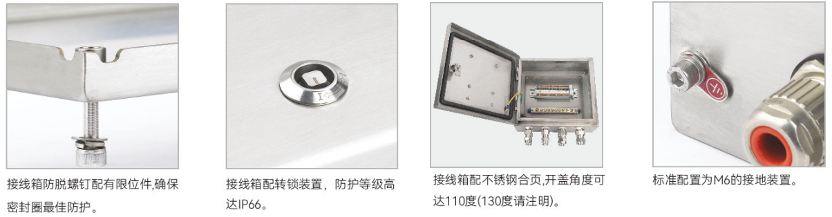 SZBH02-SC 304不锈钢防爆接线箱 SZBH02-SC防脱螺钉、转锁、合页与M6接地结构