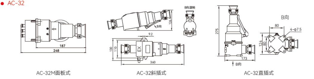 AC 铝合金防爆插销(16A/32A,机械联锁) AC-32安装形式尺寸