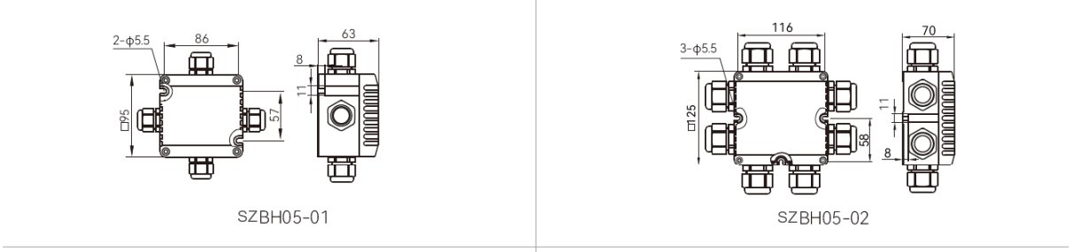 SZBH05 聚酰胺防爆接线箱 SZBH05-01与SZBH05-02外形安装尺寸